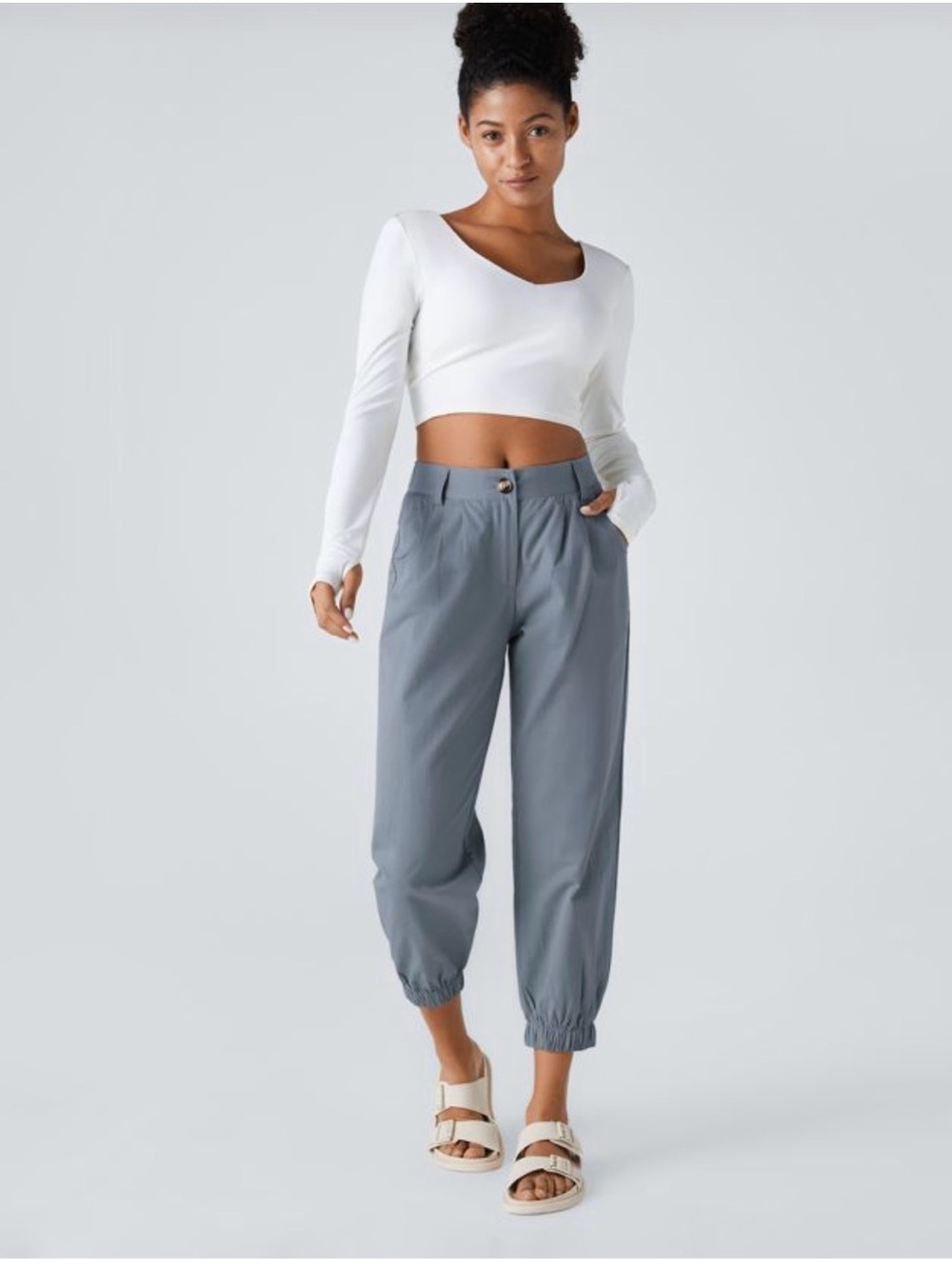 Halara Cropped Jogger Pants in Steel Blue